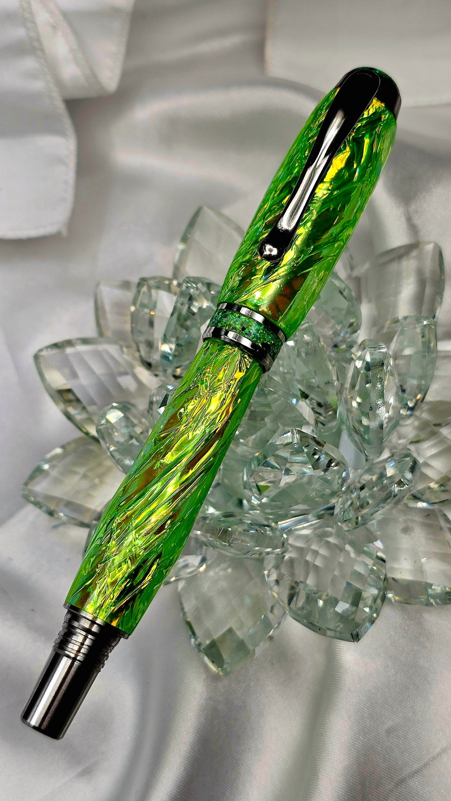 One Of a Kind Handmade Fountain pen with Paua Abalone and a Custom-made Collar