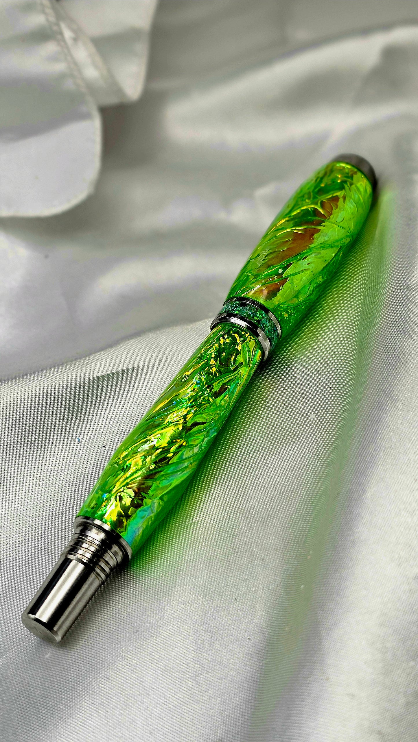 One Of a Kind Handmade Fountain pen with Paua Abalone and a Custom-made Collar