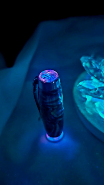 One Of a Kind Handmade Fountain/Roller Ball with Mexican Green Abalone Body and a Custom-made Opal Cap and Collar That Glows