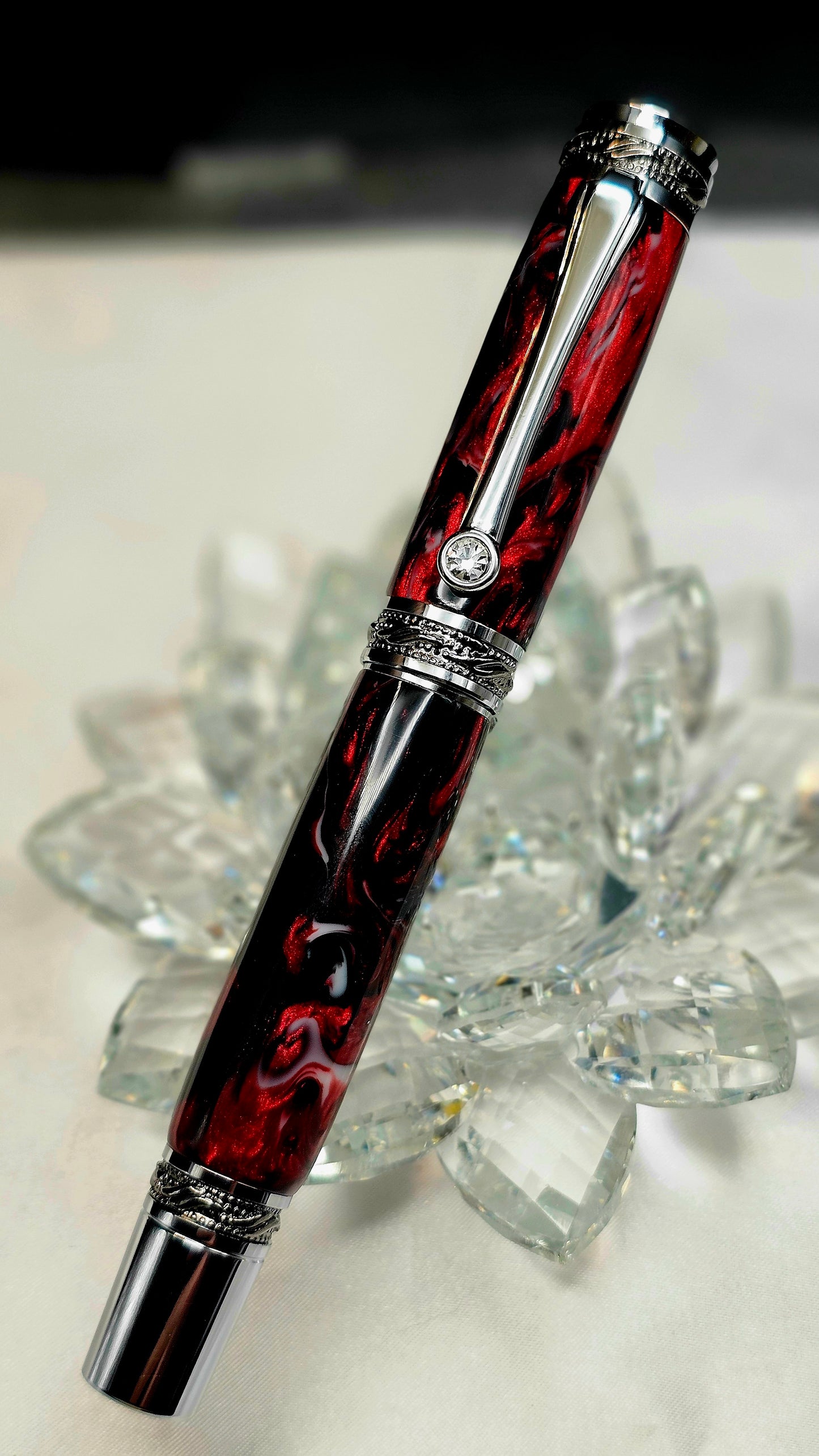 Handmade "Code Red Majestic" Fountian pen With a Hand-poured Resin.