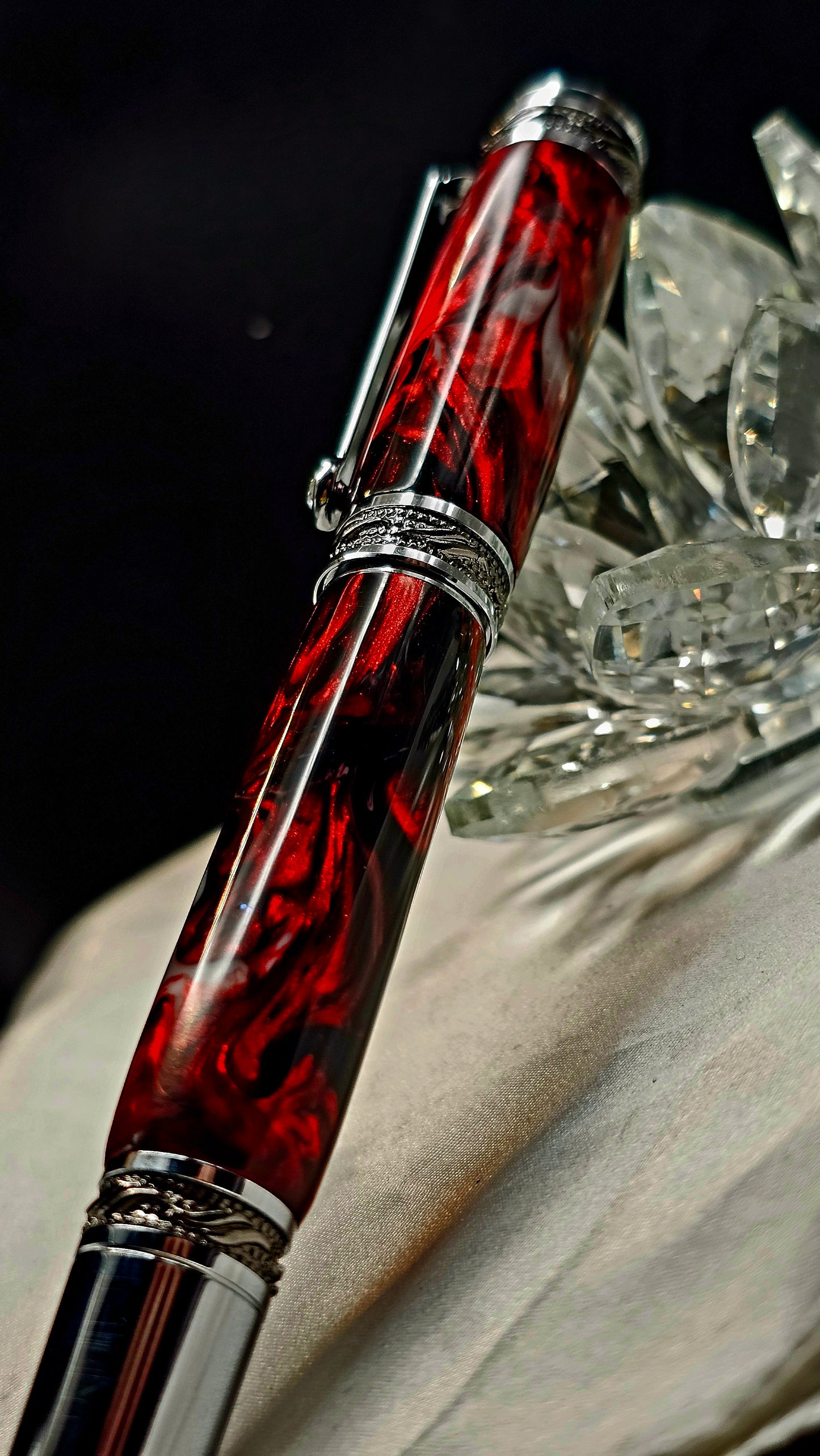 Handmade "Code Red Majestic" Fountian pen With a Hand-poured Resin.