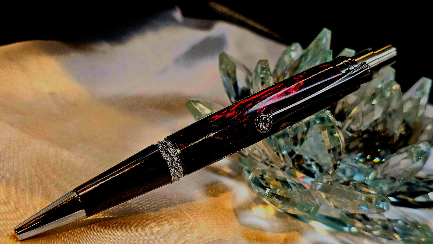 Code Red Majestic click pen handmade with a hand-poured resin body