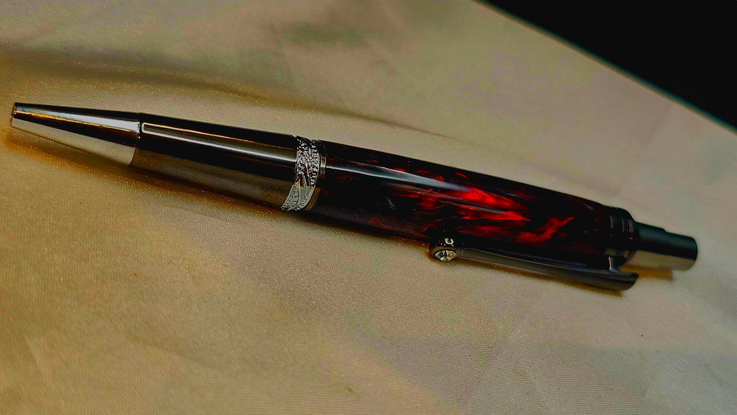 Code Red Majestic click pen handmade with a hand-poured resin body