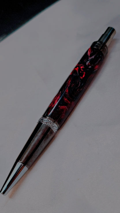 Code Red Majestic click pen handmade with a hand-poured resin body