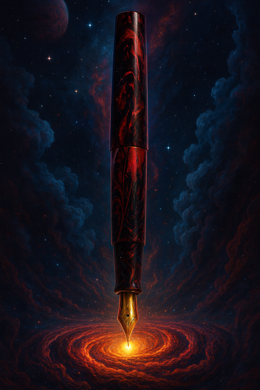 "Volcanic Scribe" of The Cosmos Bespoke Fountain Pen a Hand Made Resin Body