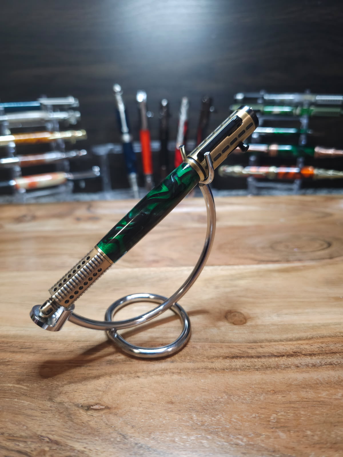 Hand Turned, Semi Auto Click Pen – Blades and Bands