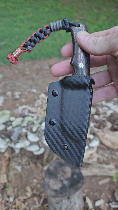 Compact Damascus Knife – Copperstrike with Carbon Fiber